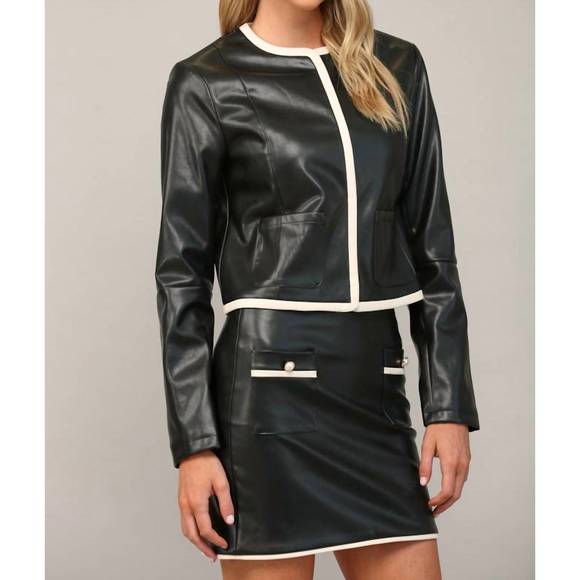 NEW FATE contrast faux leather jacket in black - Picture 3 of 4